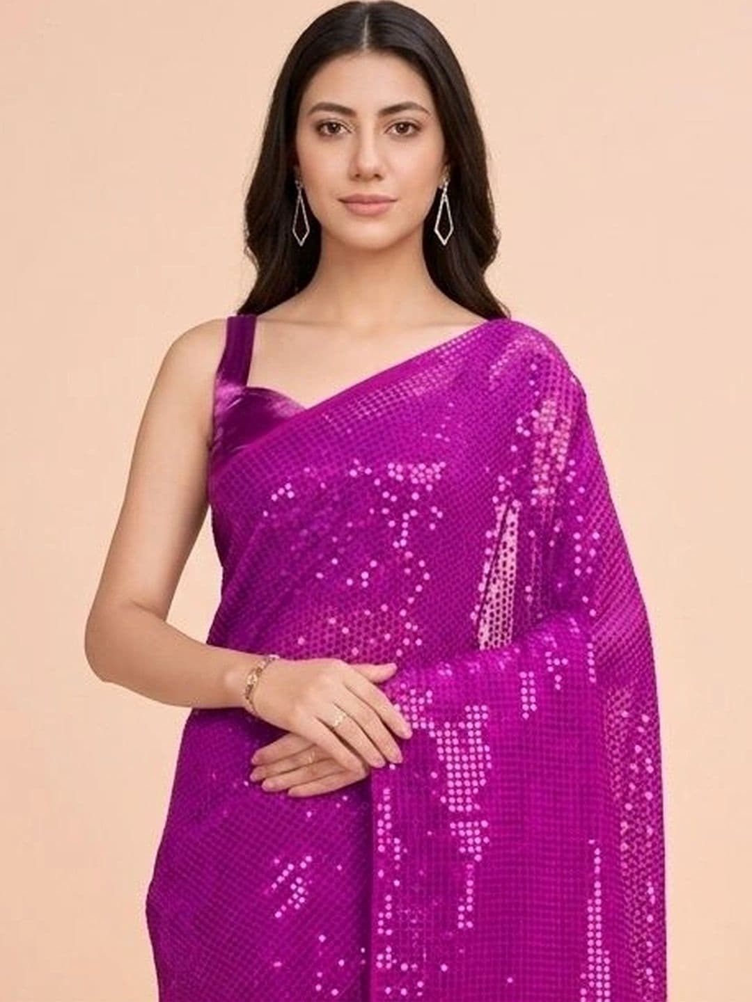 SZN Embellished Sequinned Poly Georgette Designer Saree thumbnail 4