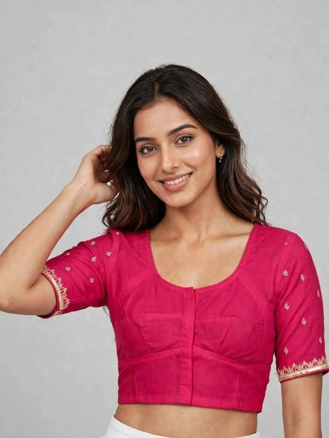 Binatex Cotton Embroidered Zari Saree Blouse thumbnail 3