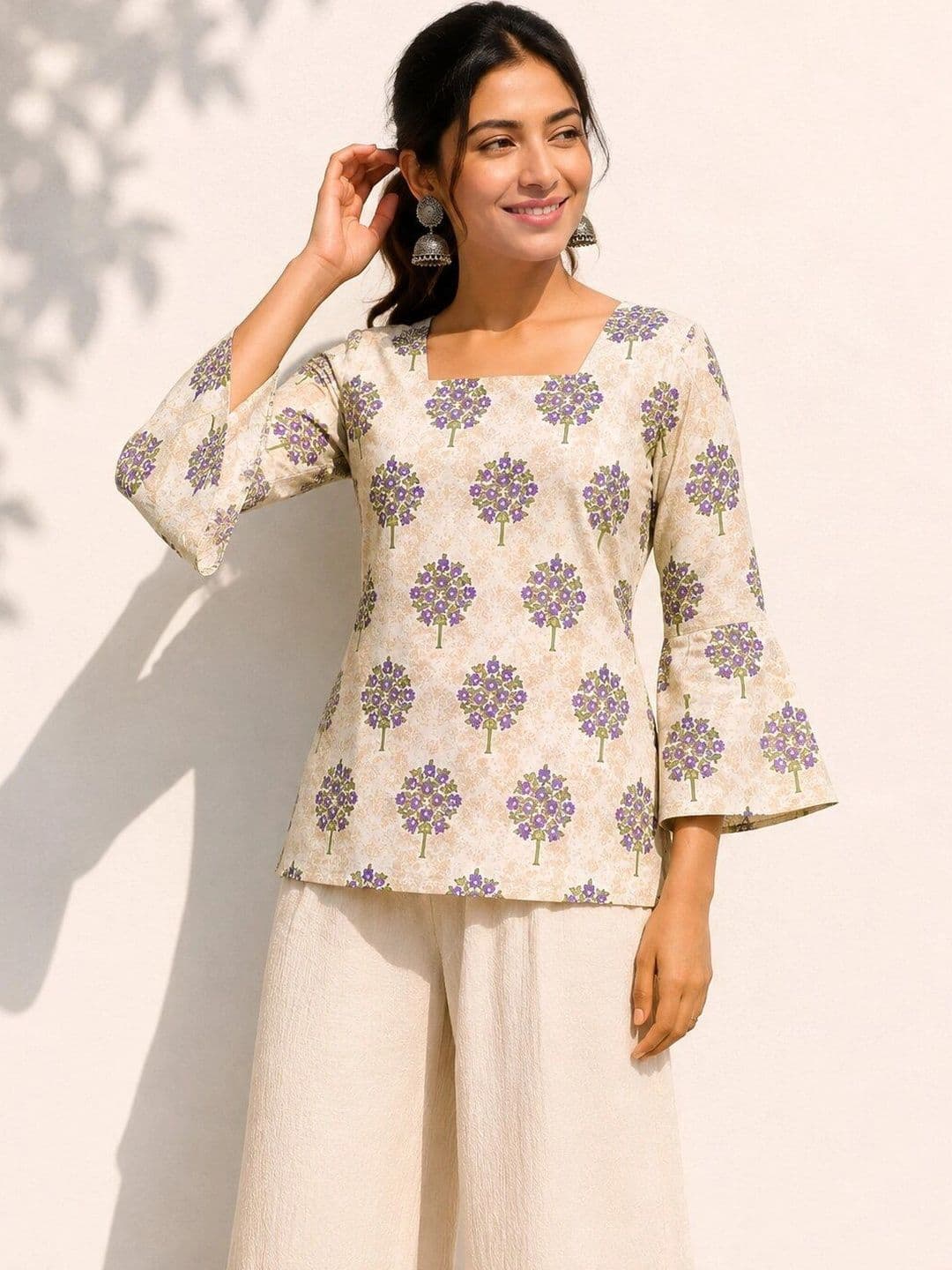 Purnova Women Floral Printed Flared Sleeves Indie Florals Kurta thumbnail 2