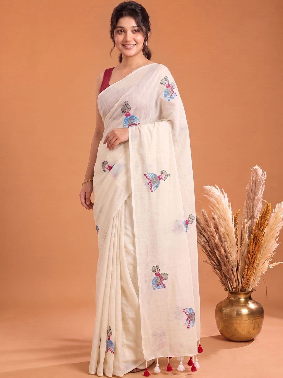 Mitera Ethnic Motifs Embroidered Pure Cotton Saree - view 1
