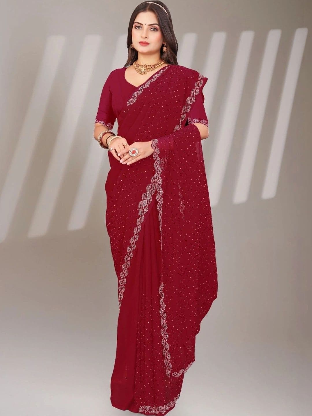 PRANU TRENDS Embellished Poly Chiffon Saree - view 1
