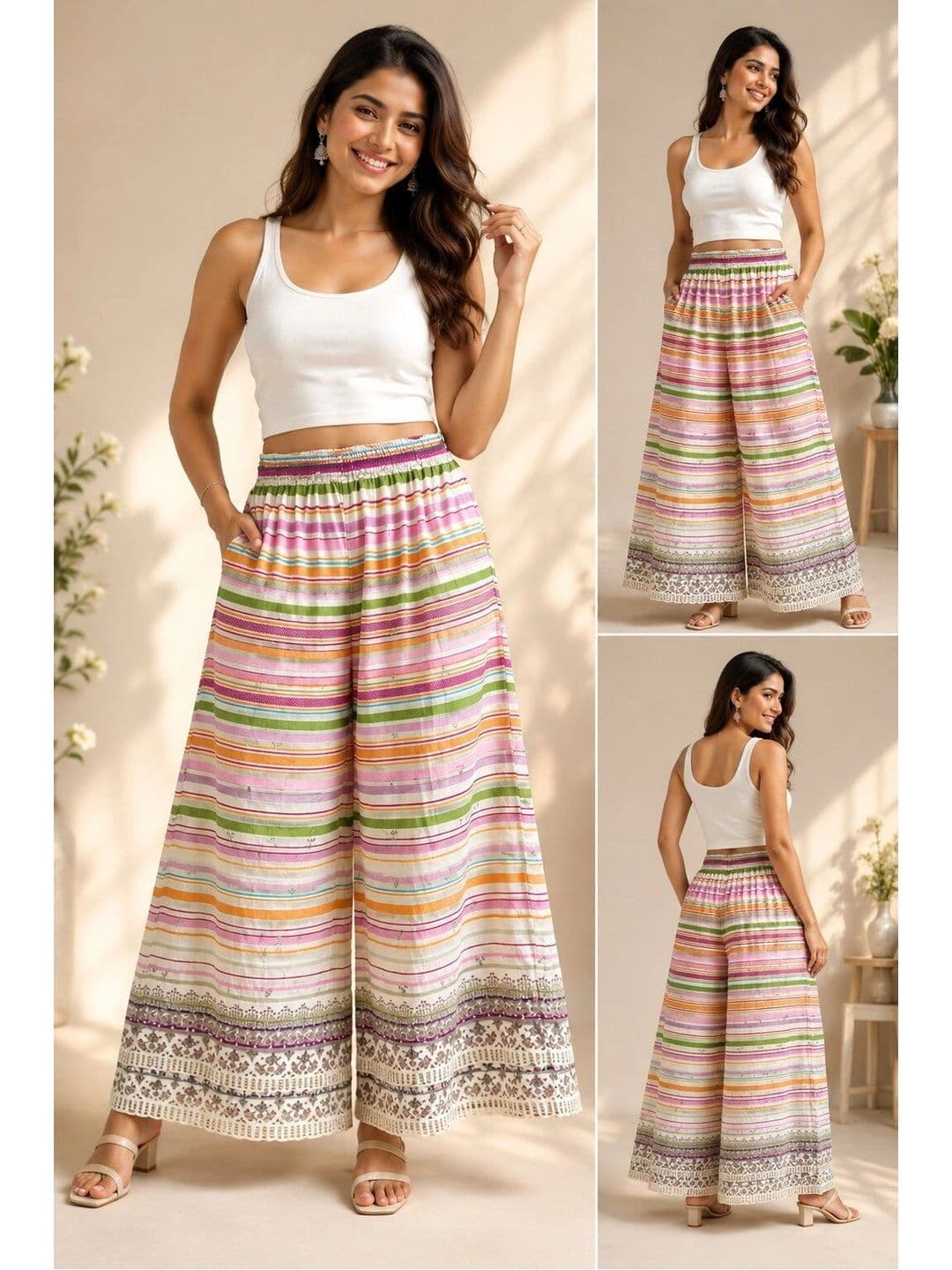 ANBICH DESIGNS Women Striped Knitted Cropped Palazzos thumbnail 3