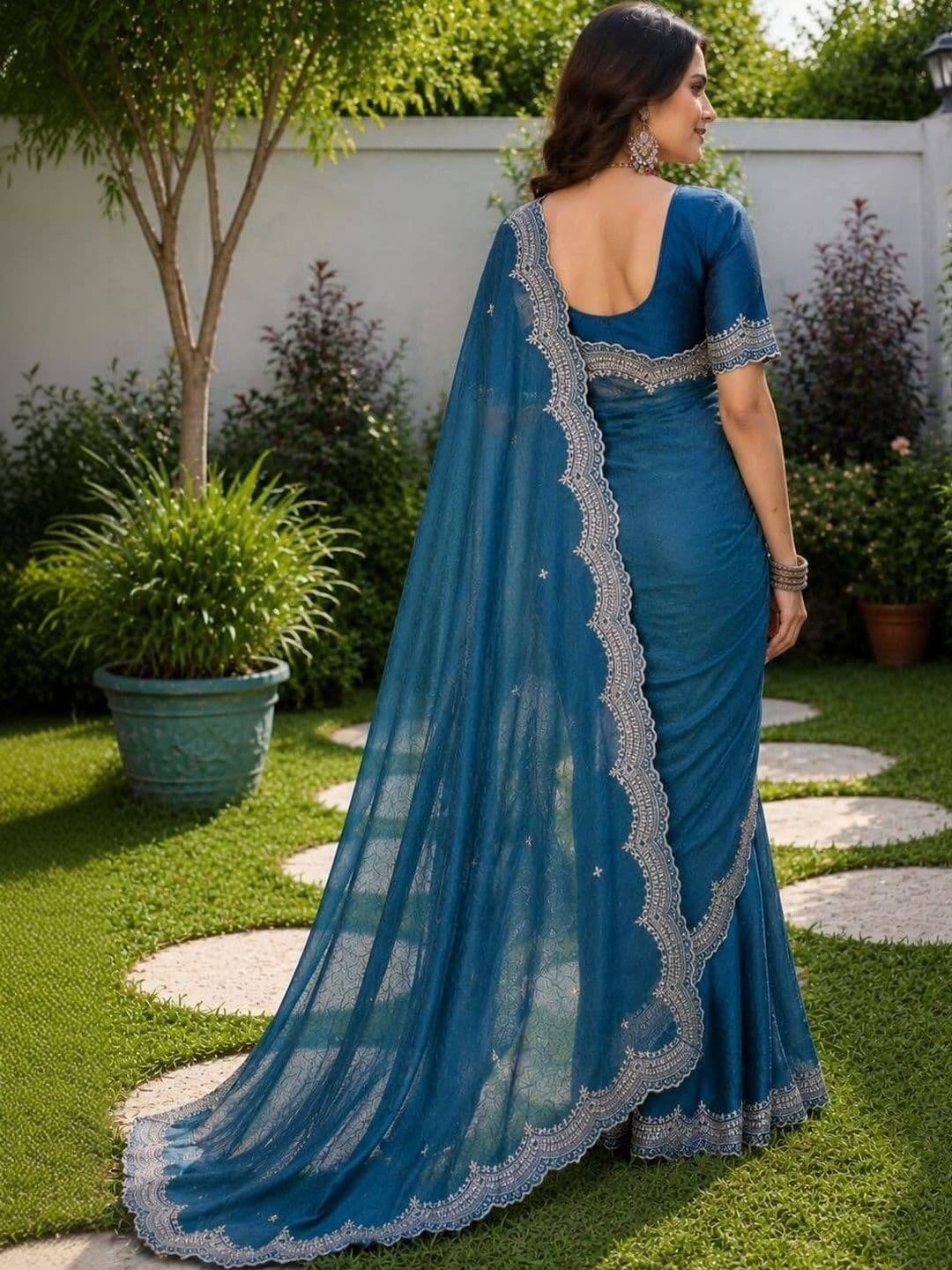 LabelVASTRA Ethnic Motifs Embroidered Poly Georgette Saree thumbnail 3