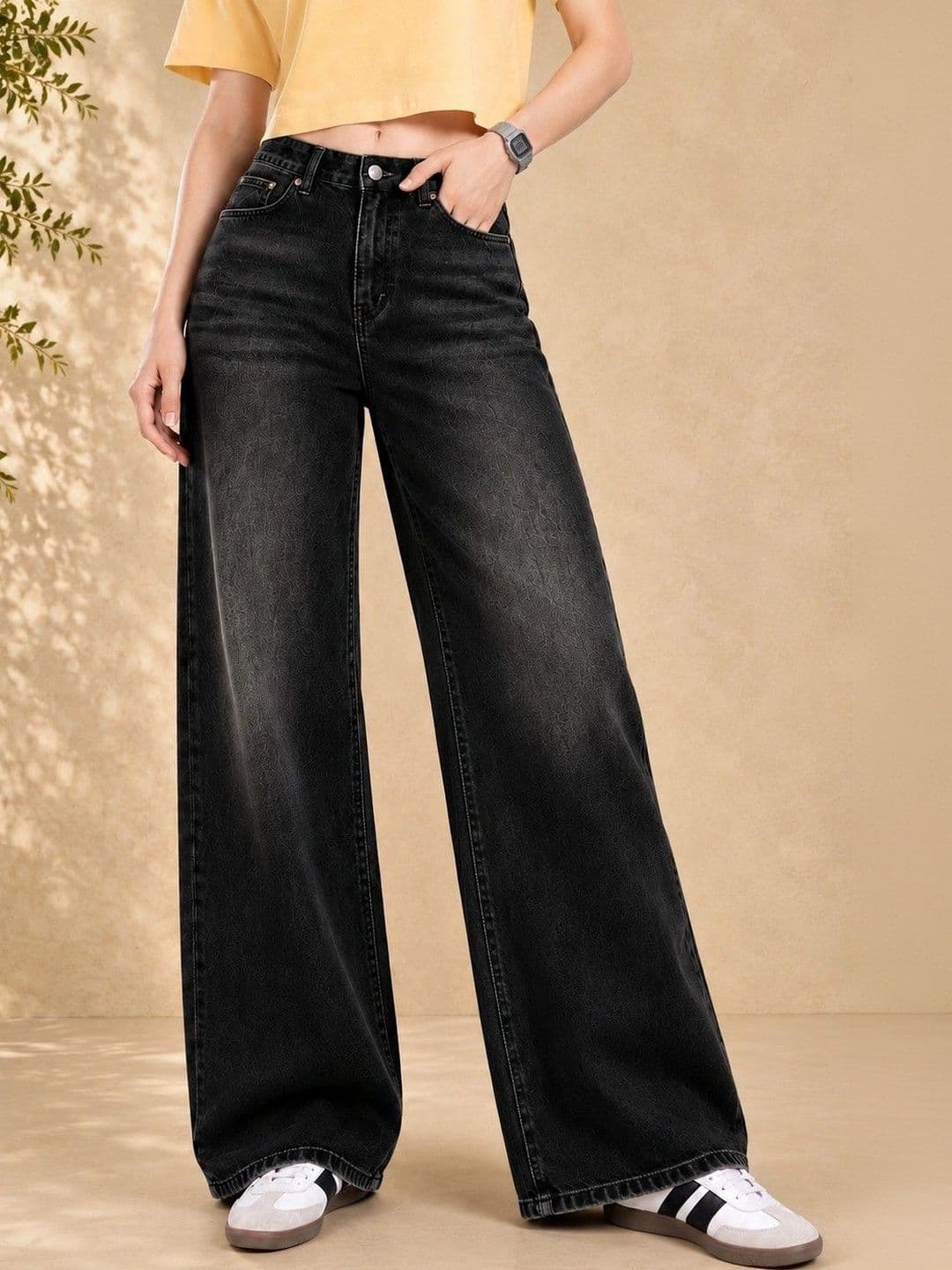DressBerry Women Comfort Wide Leg High-Rise Low Distress Light Fade Stretchable Jeans - view 1