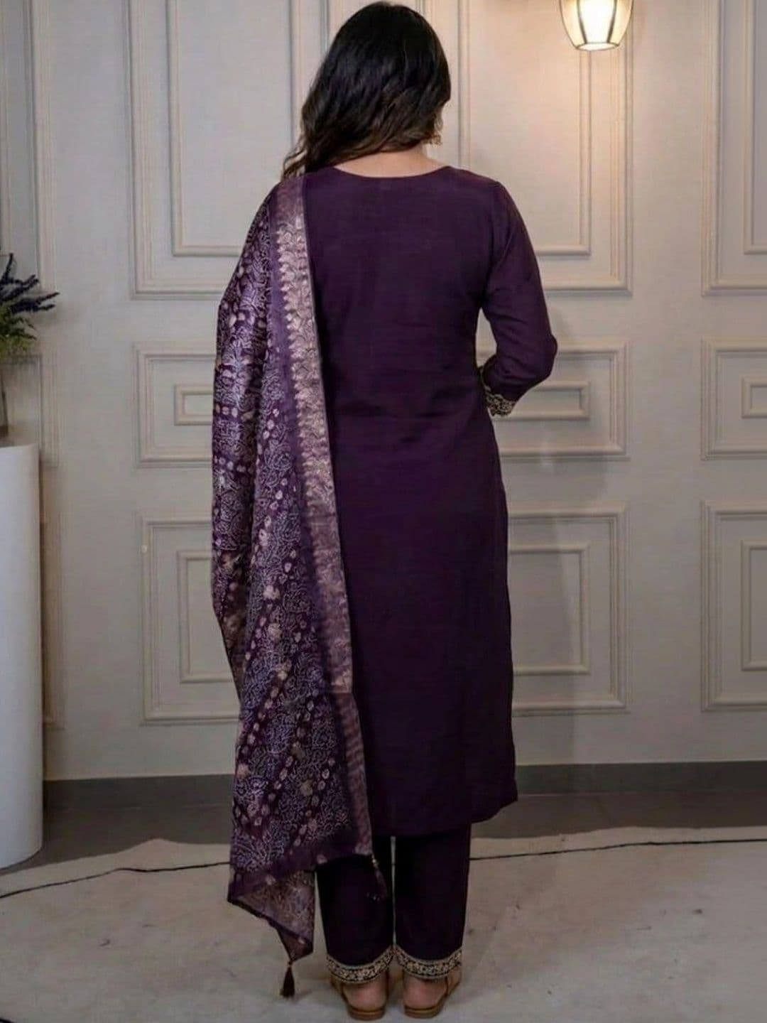 FIC FUSION CULTURE Women Ethnic Motifs Embroidered Regular Thread Work Kurta with Trousers & With Dupatta thumbnail 5