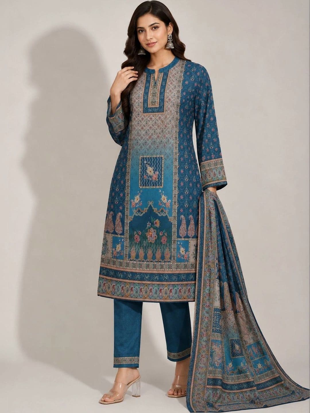 Wool's Kart Women Ethnic Motifs Printed Regular Kurta with Trousers & With Dupatta - view 1