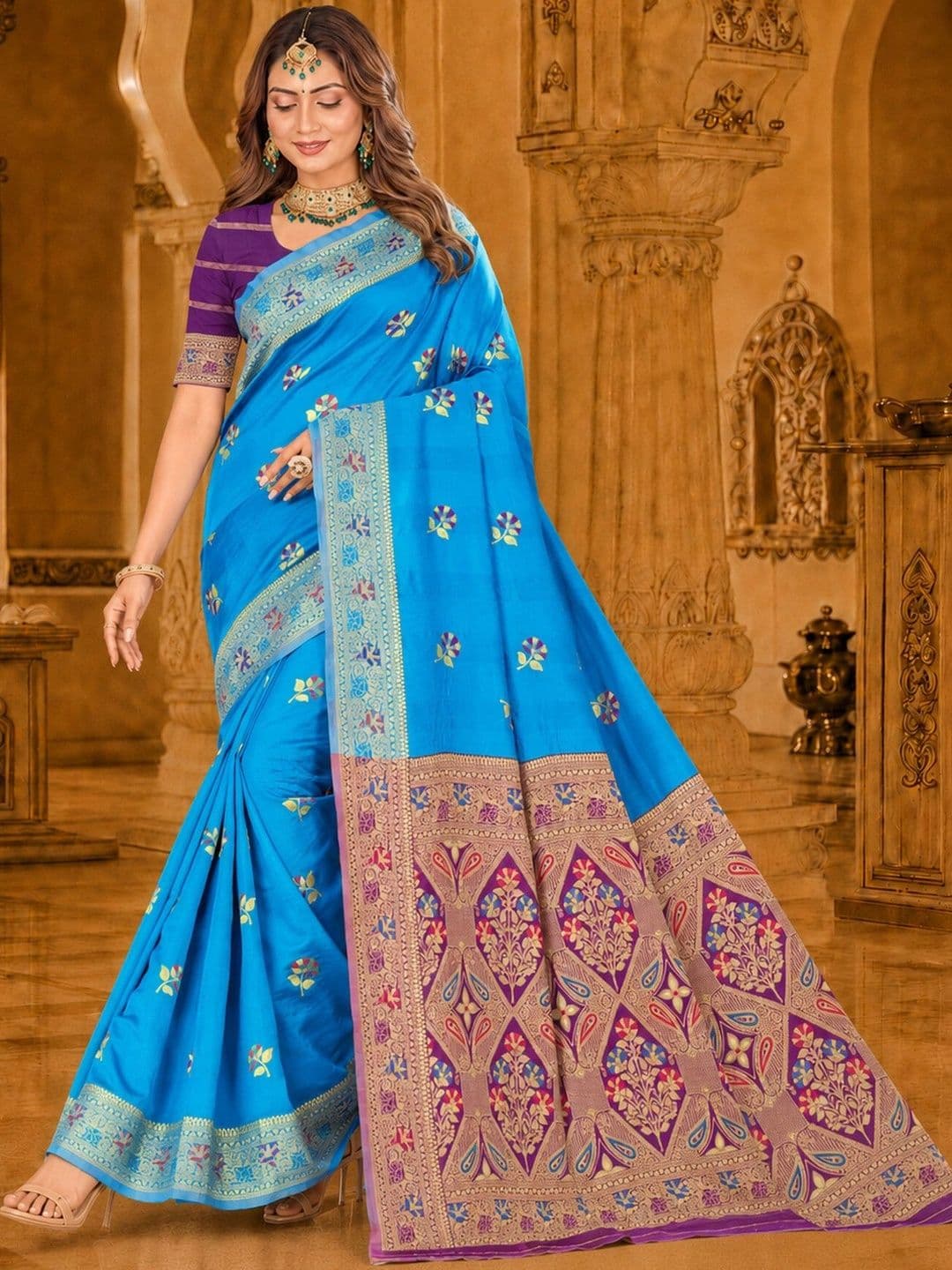 Dimaxi Vastra Floral Zari Silk Blend Kota Saree thumbnail 4