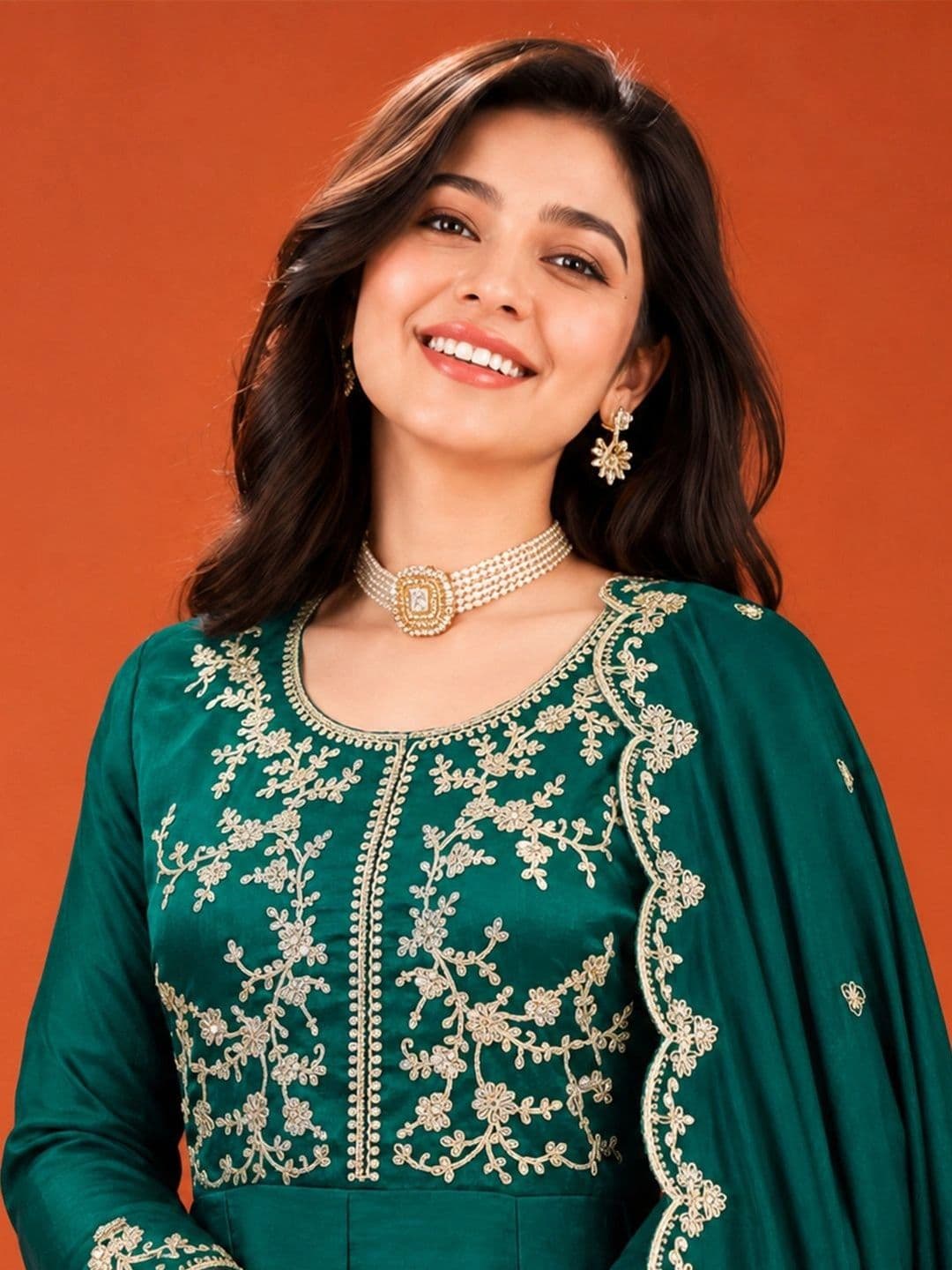 SAINOOR Women Ethnic Motifs Embroidered Empire Thread Work Kurta with Trousers & With Dupatta thumbnail 2