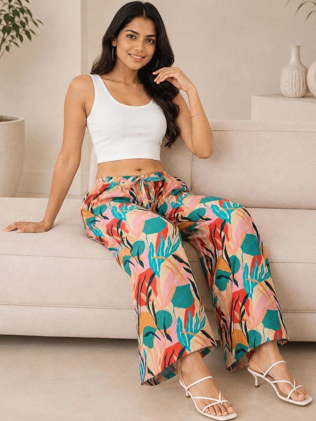 MOLIKONIC Women Printed Chambray Palazzos thumbnail 2