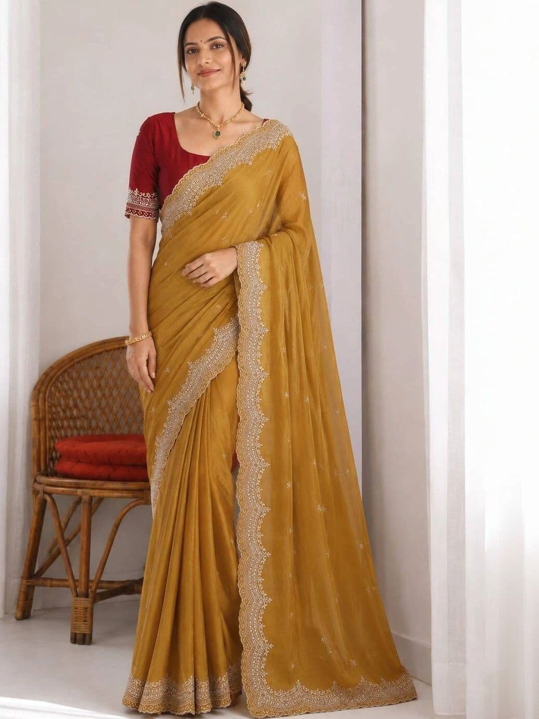 Saanvi Ethnic Motifs Embroidered Poly Georgette Saree thumbnail 2