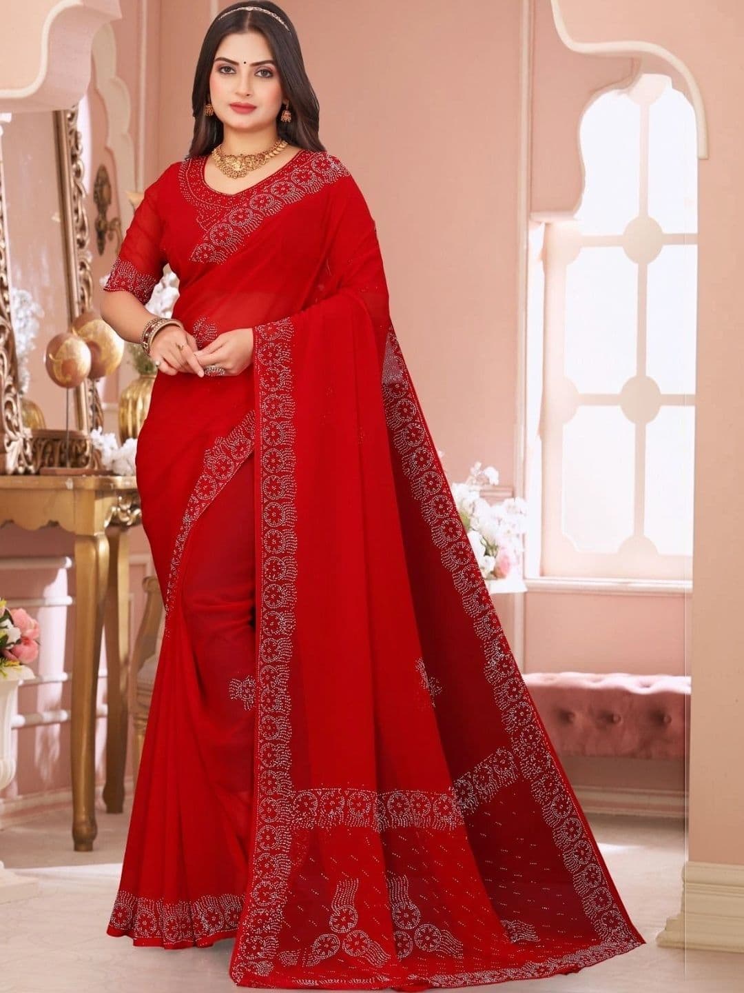 Textile Mantra Embellished Poly Chiffon Saree - view 1