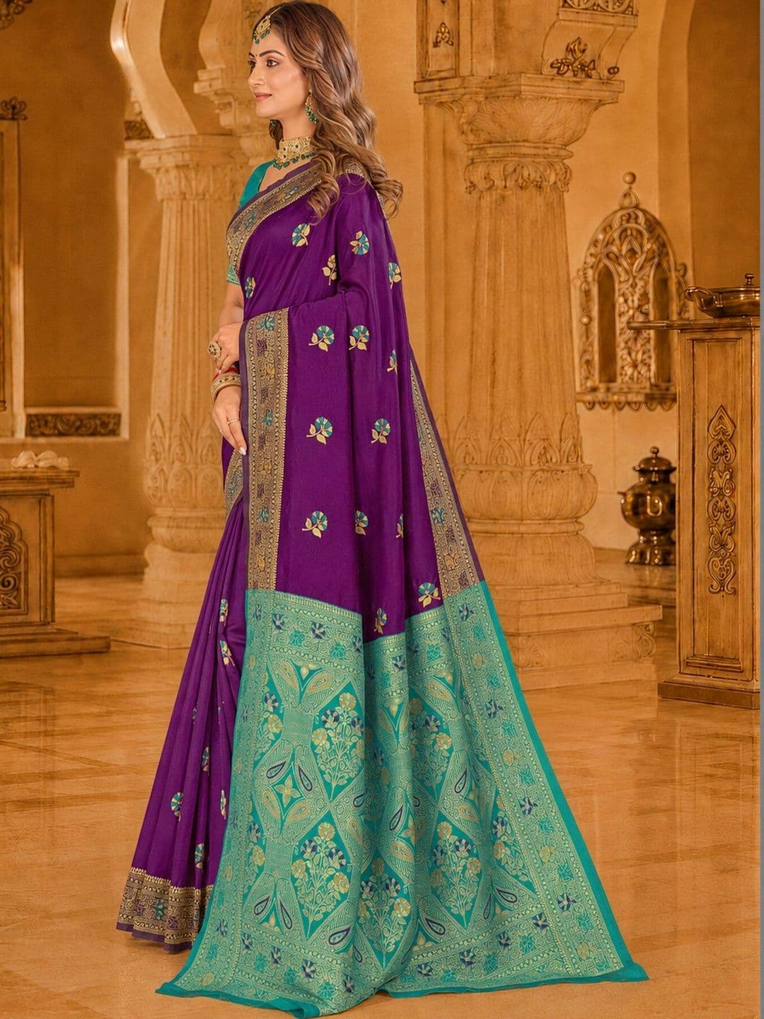 Dimaxi Vastra Floral Zari Silk Blend Kota Saree thumbnail 4