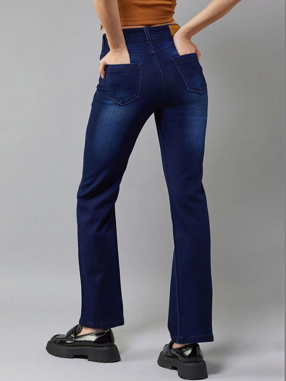 Mast & Harbour Women's Navy blue Bootcut Mid rise Regular Stretchable Denim Jeans thumbnail 2