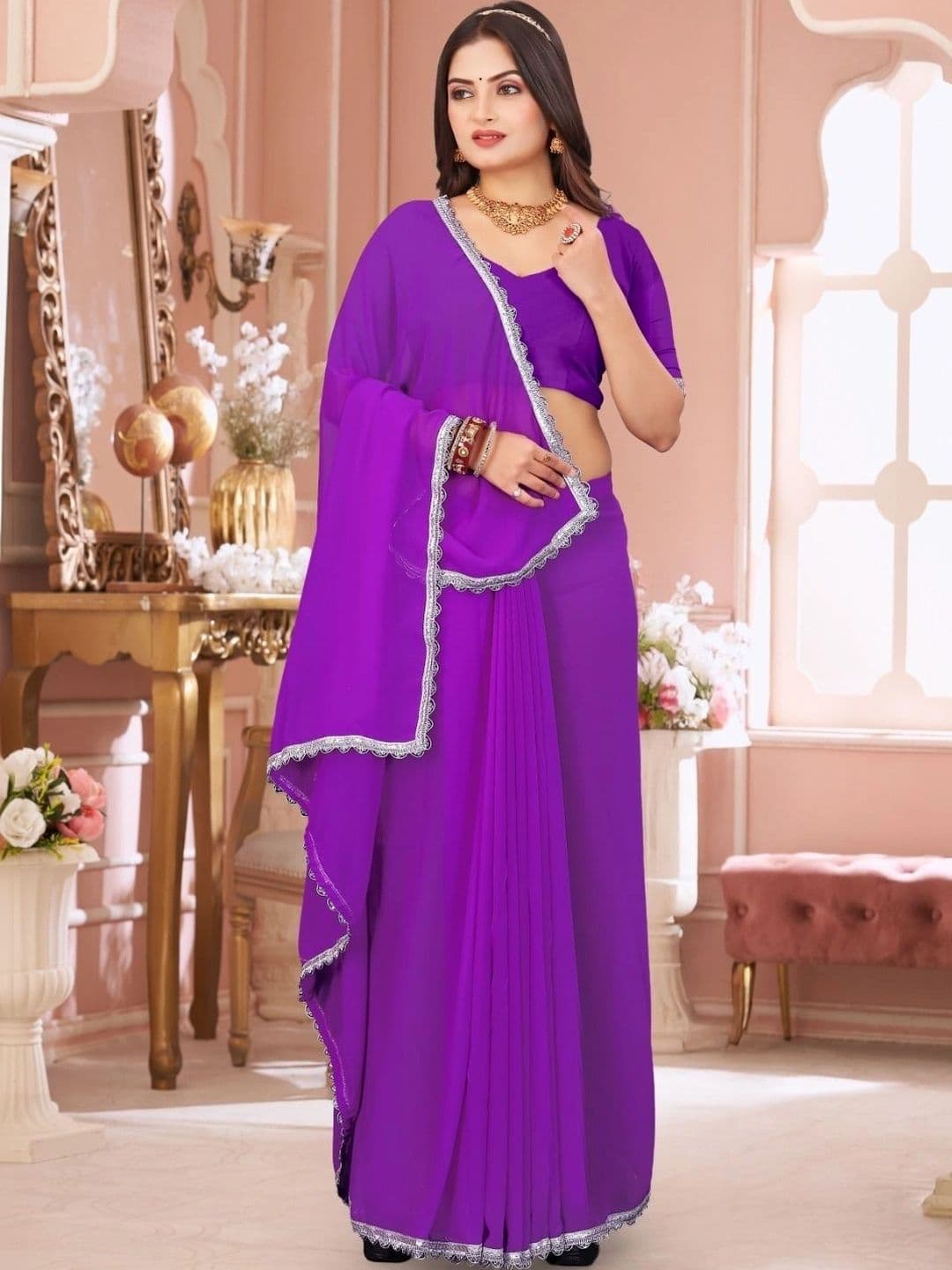 PRANU TRENDS Poly Chiffon Saree thumbnail 2