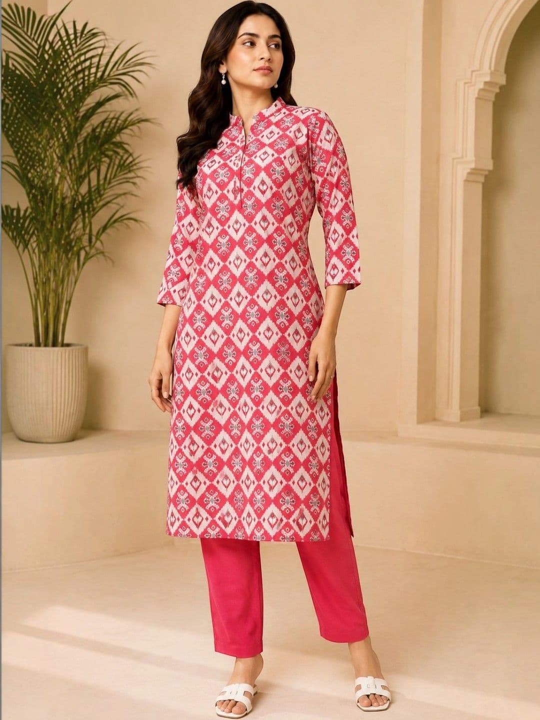 EELIKA Women Ethnic Motifs Printed Regular Pure Cotton Kurta with Trousers thumbnail 2