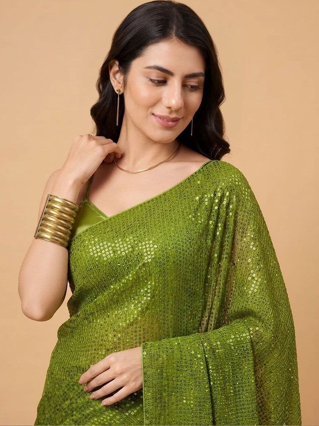 SZN Embellished Sequinned Poly Georgette Designer Saree thumbnail 4