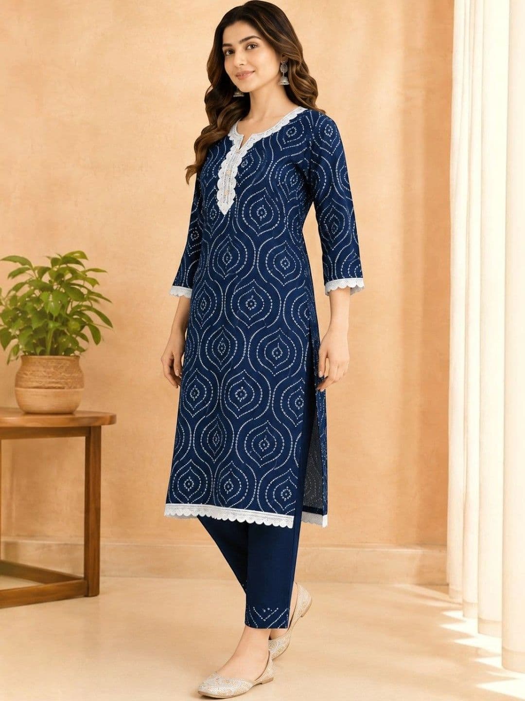 EELIKA Women Ethnic Motifs Printed Regular Pure Cotton Kurta with Trousers thumbnail 6