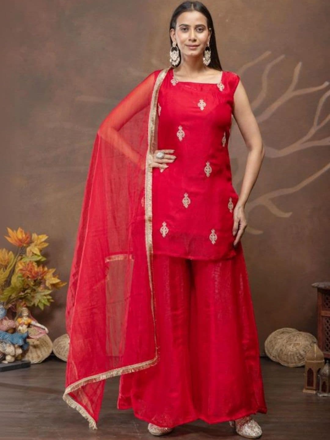 Aditexo Women Ethnic Motifs Embroidered Regular Kurta with Sharara & With Dupatta - view 1