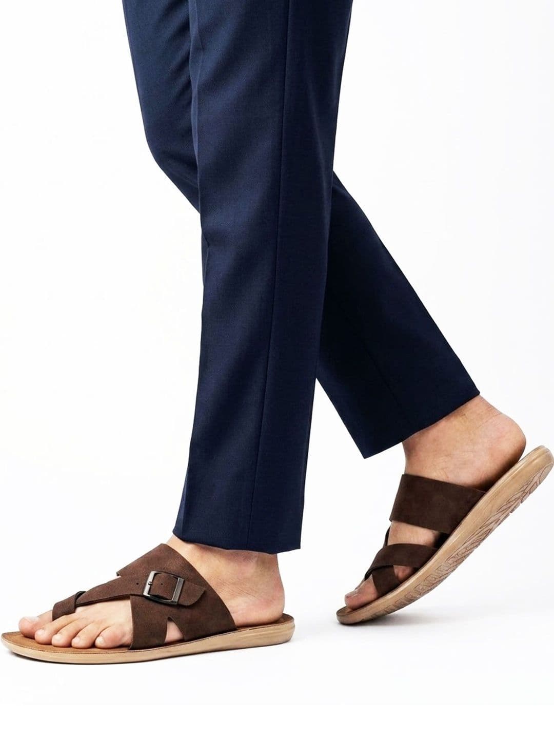 Binny Men Coffee Synthetic Comfort Toe-Ring Sandals With Buckle Strap - view 1