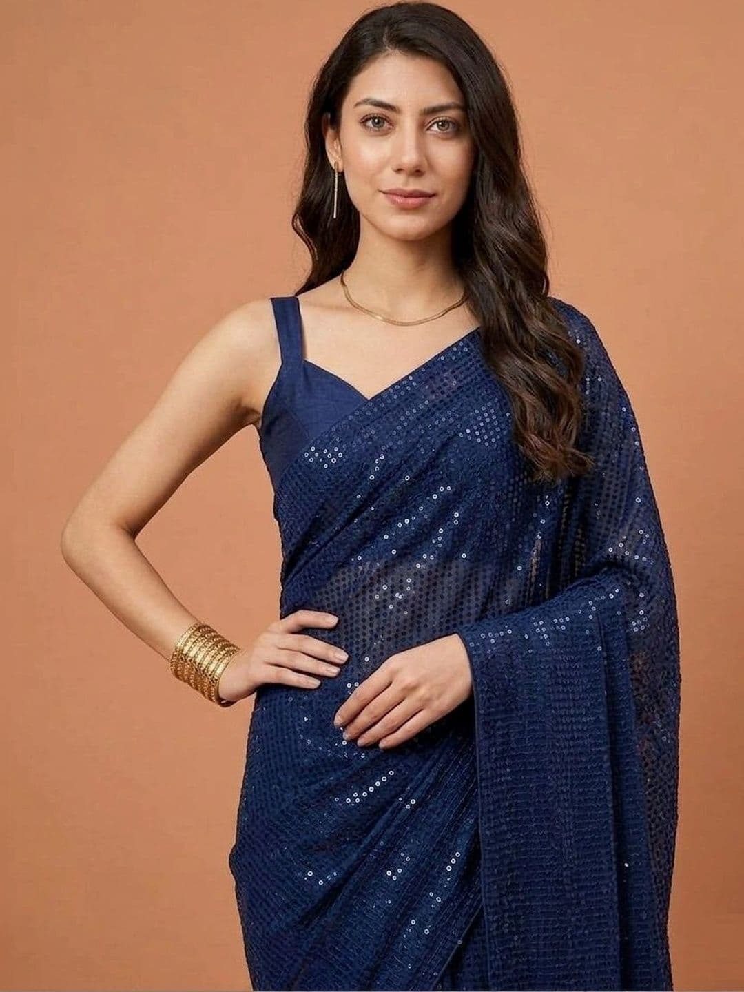 SZN Embellished Sequinned Poly Georgette Designer Saree thumbnail 4