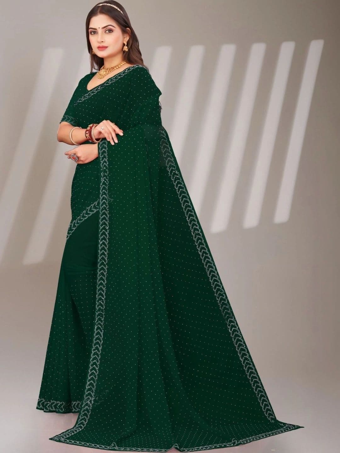 PRANU TRENDS Embellished Poly Chiffon Saree thumbnail 4