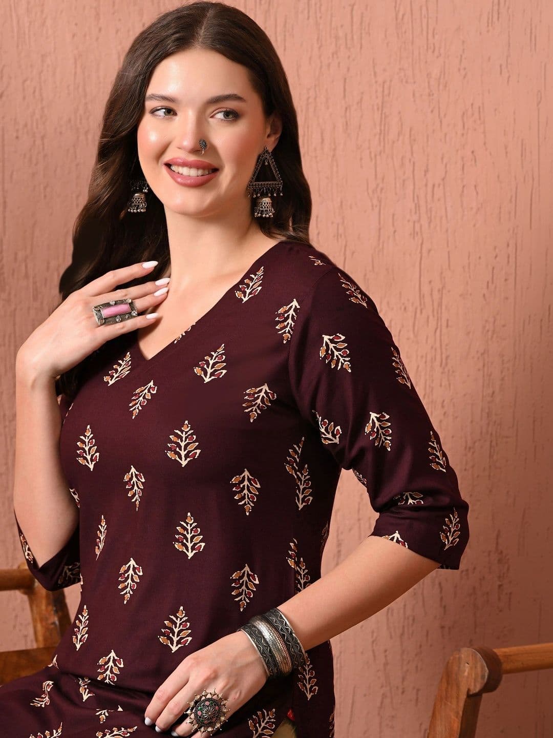 HERE&NOW Women Ethnic Motifs Printed Indie Prints Kurta thumbnail 3