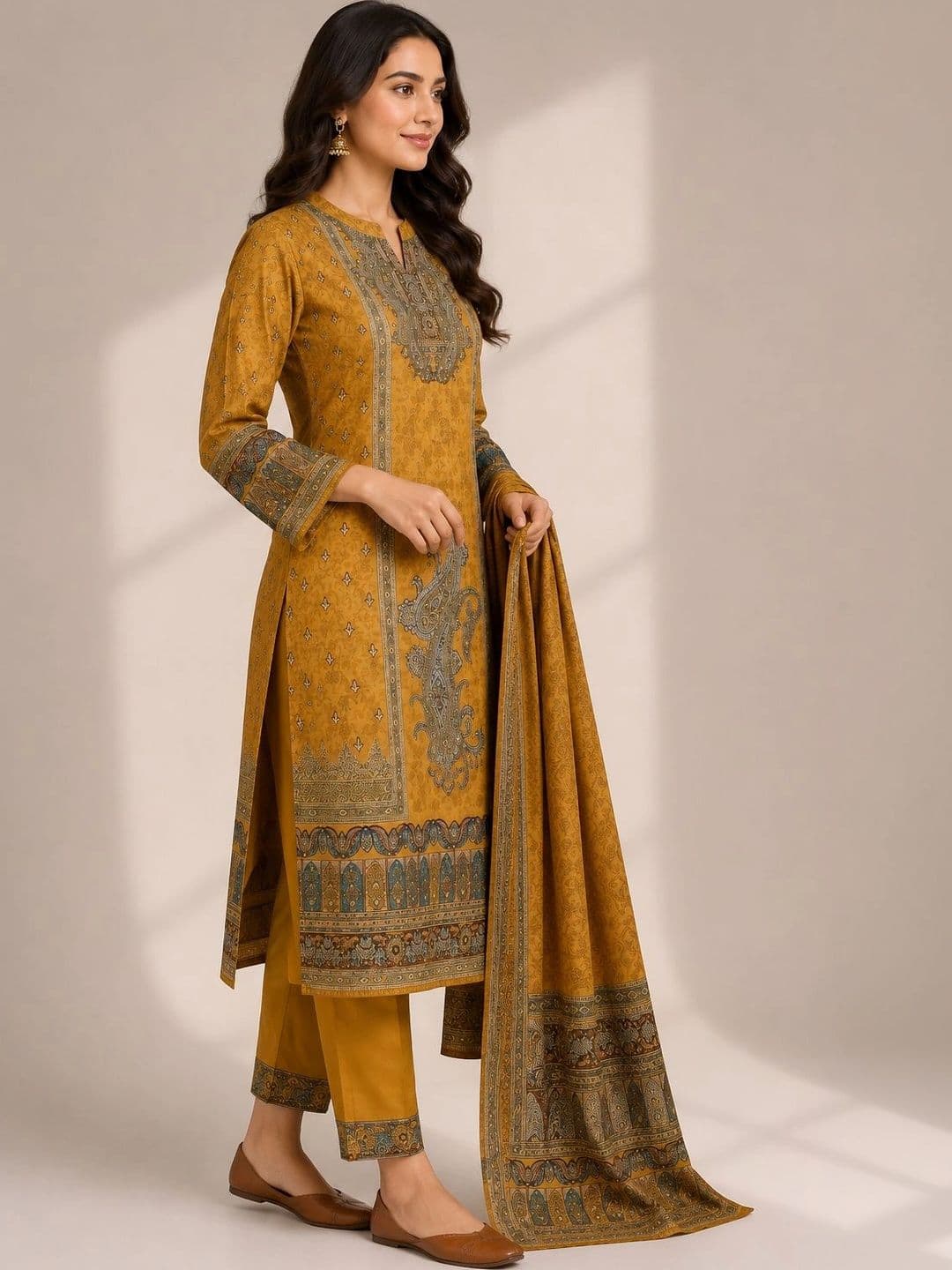 Wool's Kart Women Ethnic Motifs Printed Regular Kurta with Trousers & With Dupatta thumbnail 5