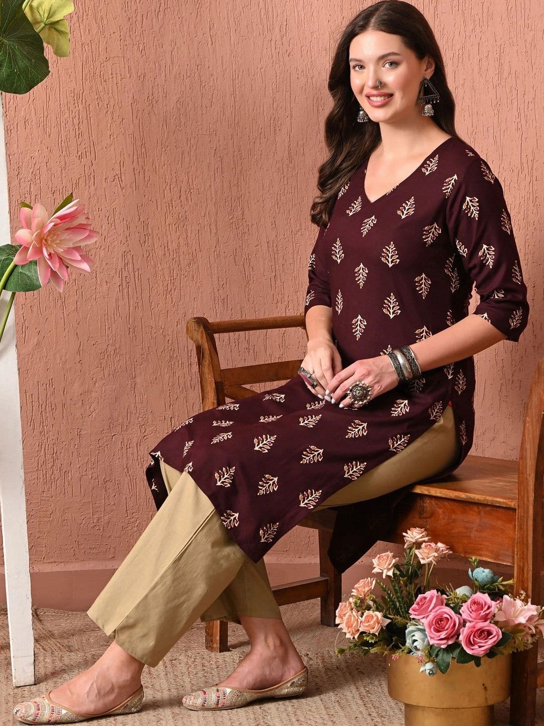 HERE&NOW Women Ethnic Motifs Printed Indie Prints Kurta thumbnail 4