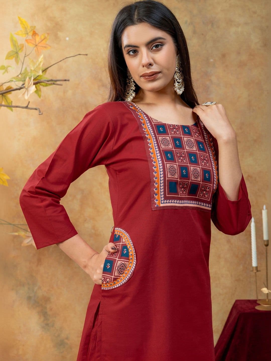 SAINOOR Women Ethnic Motifs Embroidered Regular Thread Work Pure Cotton Kurta with Trousers & With Dupatta thumbnail 2
