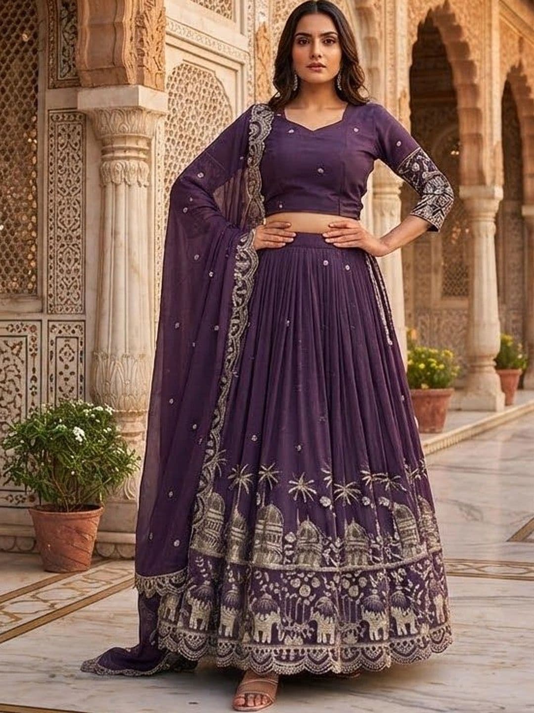 VASTRYN Embroidered Thread Work Ready to Wear Lehenga & Unstitched Blouse With Dupatta - view 1