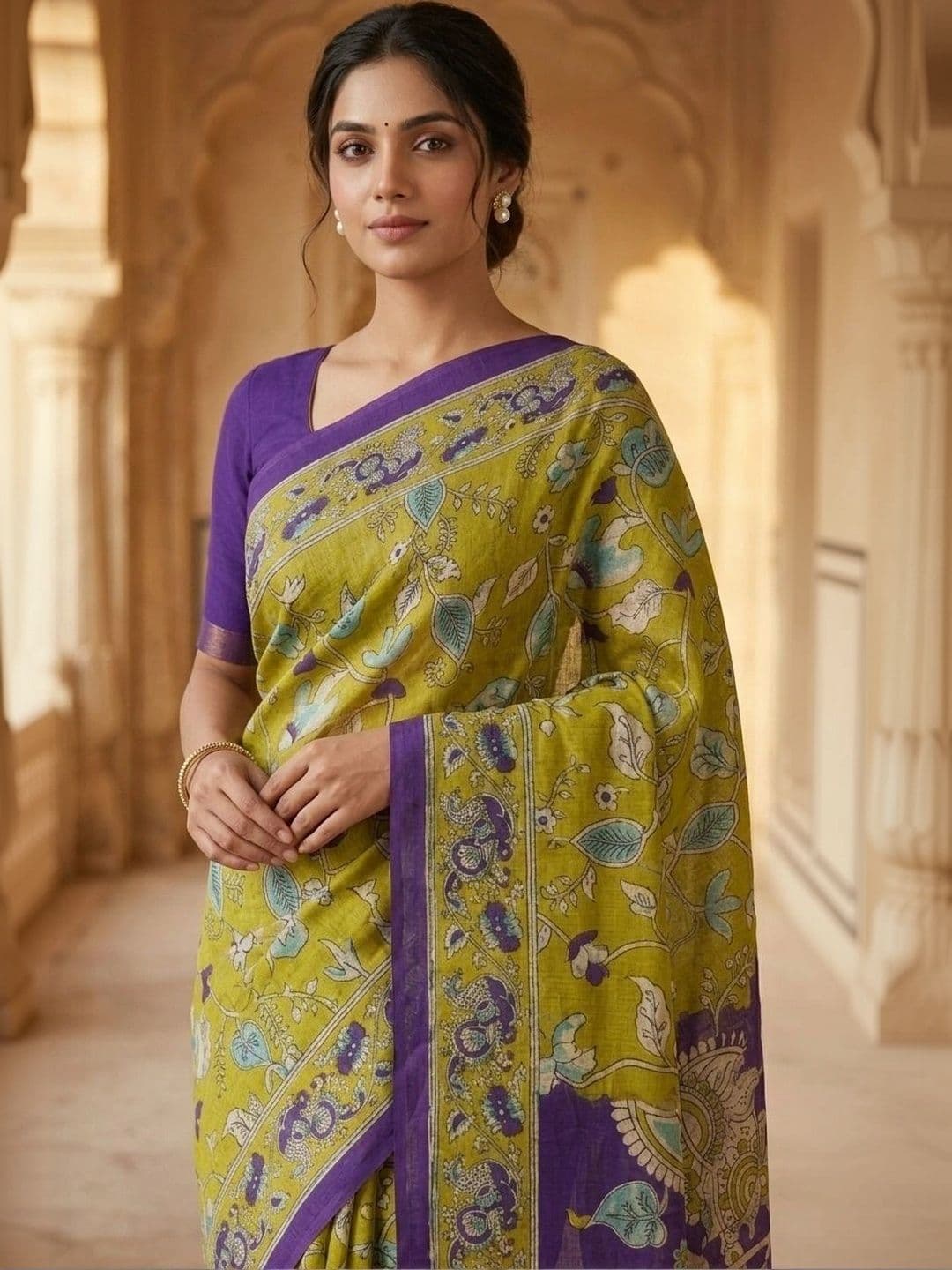 Fashion Mantra Floral Linen Blend Saree thumbnail 3