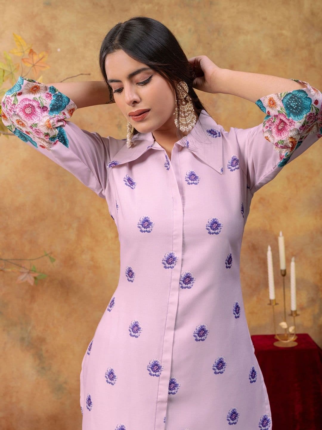 SAINOOR Women Floral Printed Regular Pure Cotton Kurta with Palazzos thumbnail 3