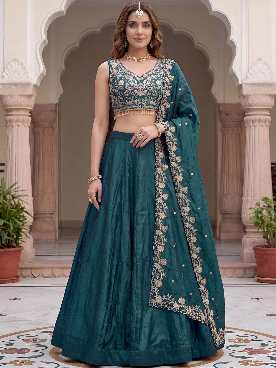 ETHNIC PLUS Embroidered Semi-Stitched Lehenga & Unstitched Blouse With Dupatta - view 1