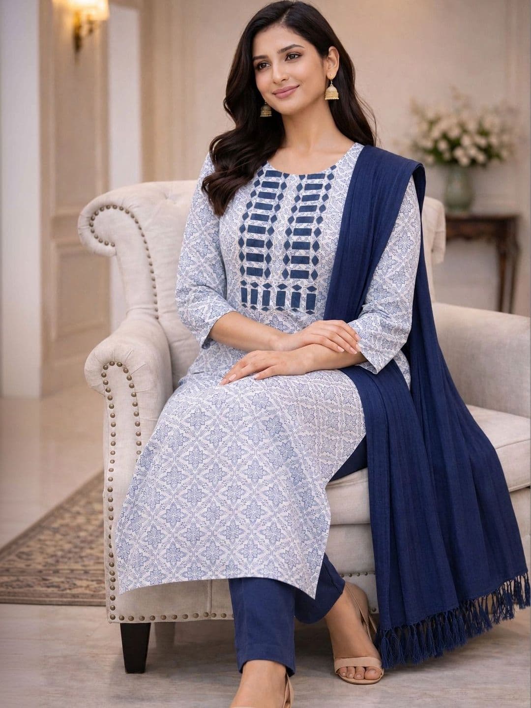MI Textile Women Ethnic Motifs Printed Regular Kurta with Trousers & With Dupatta thumbnail 3
