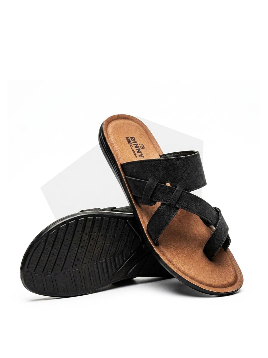 Binny Men Black Synthetic Comfort Toe-Ring Sandals With Cross-Strap Design thumbnail 4