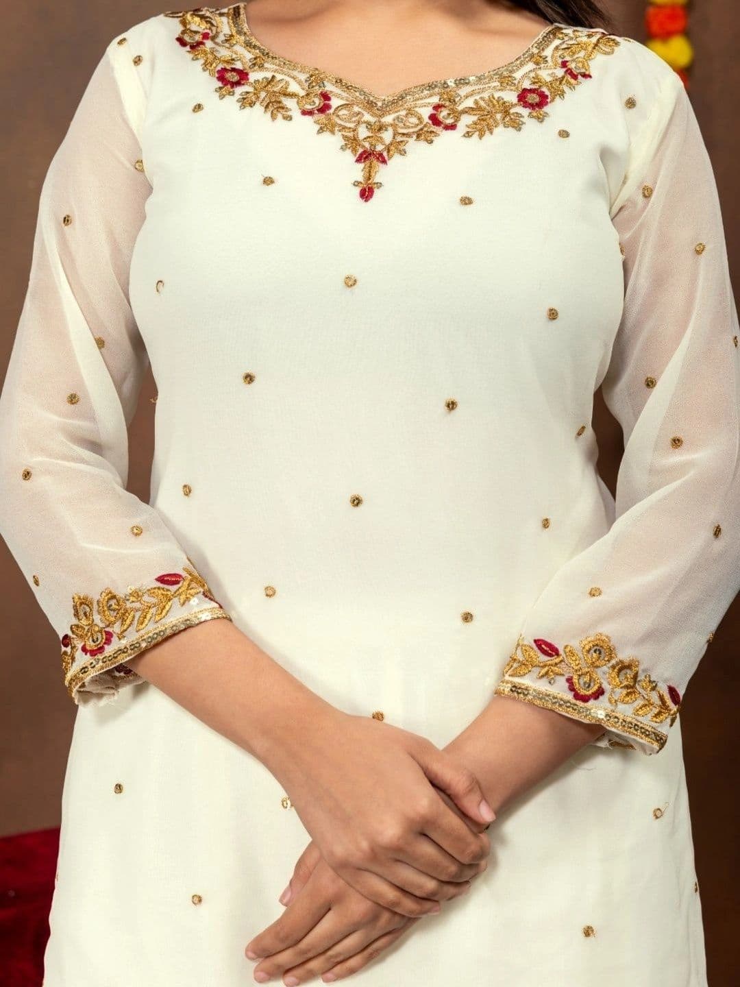 Aditexo Women Floral Embroidered Regular Kurta with Palazzos & With Dupatta thumbnail 7