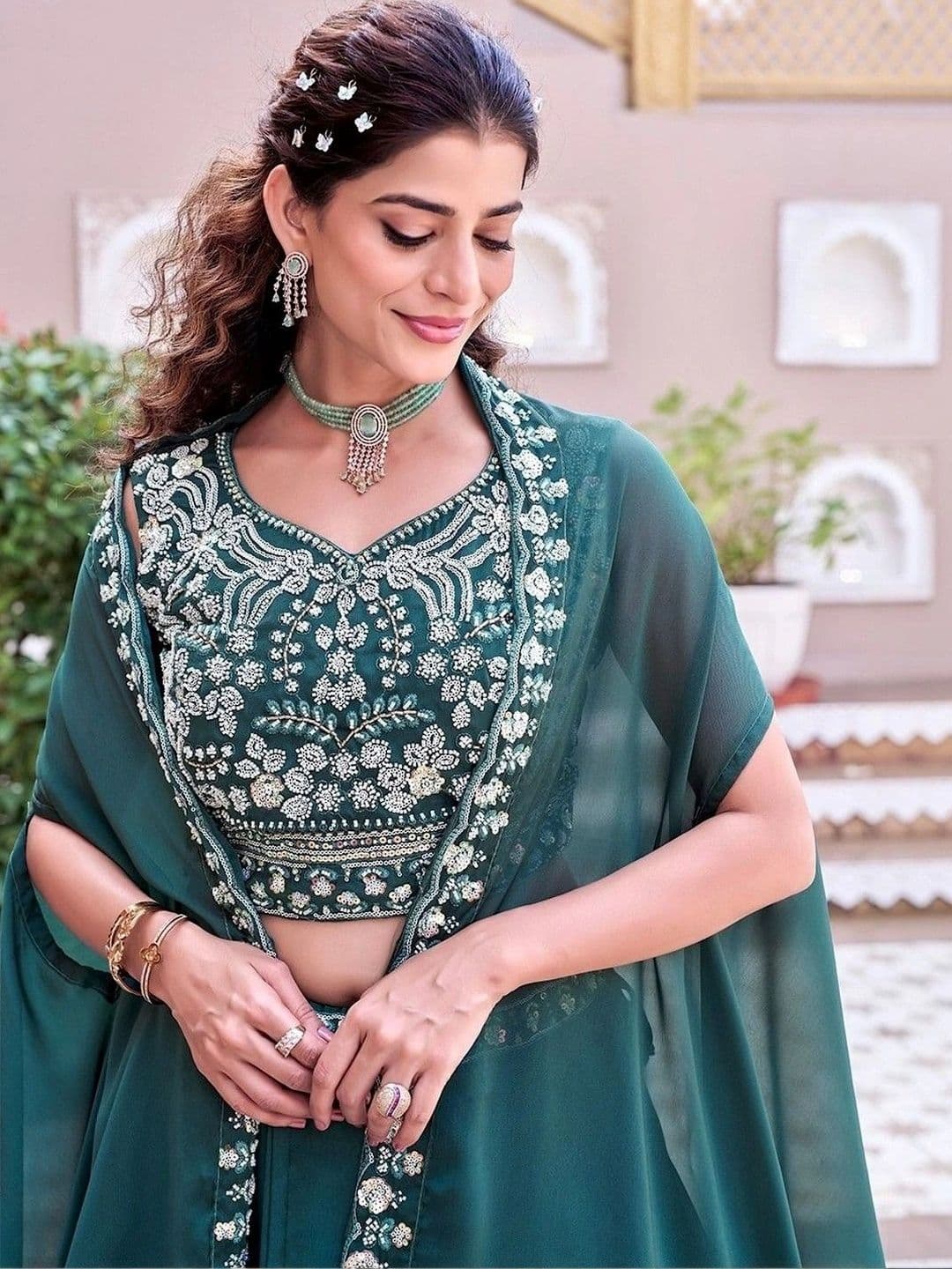 Shree Ram Creation Embroidered Thread Work Ready to Wear Lehenga & Blouse With Dupatta thumbnail 4