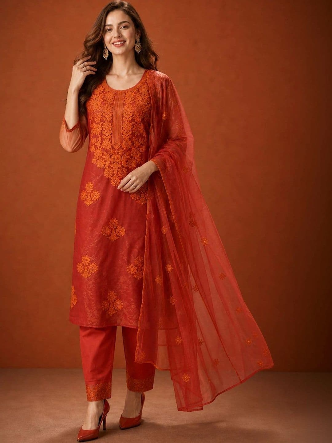 SAINOOR Women Ethnic Motifs Embroidered Regular Thread Work Kurta with Trousers & With Dupatta thumbnail 3