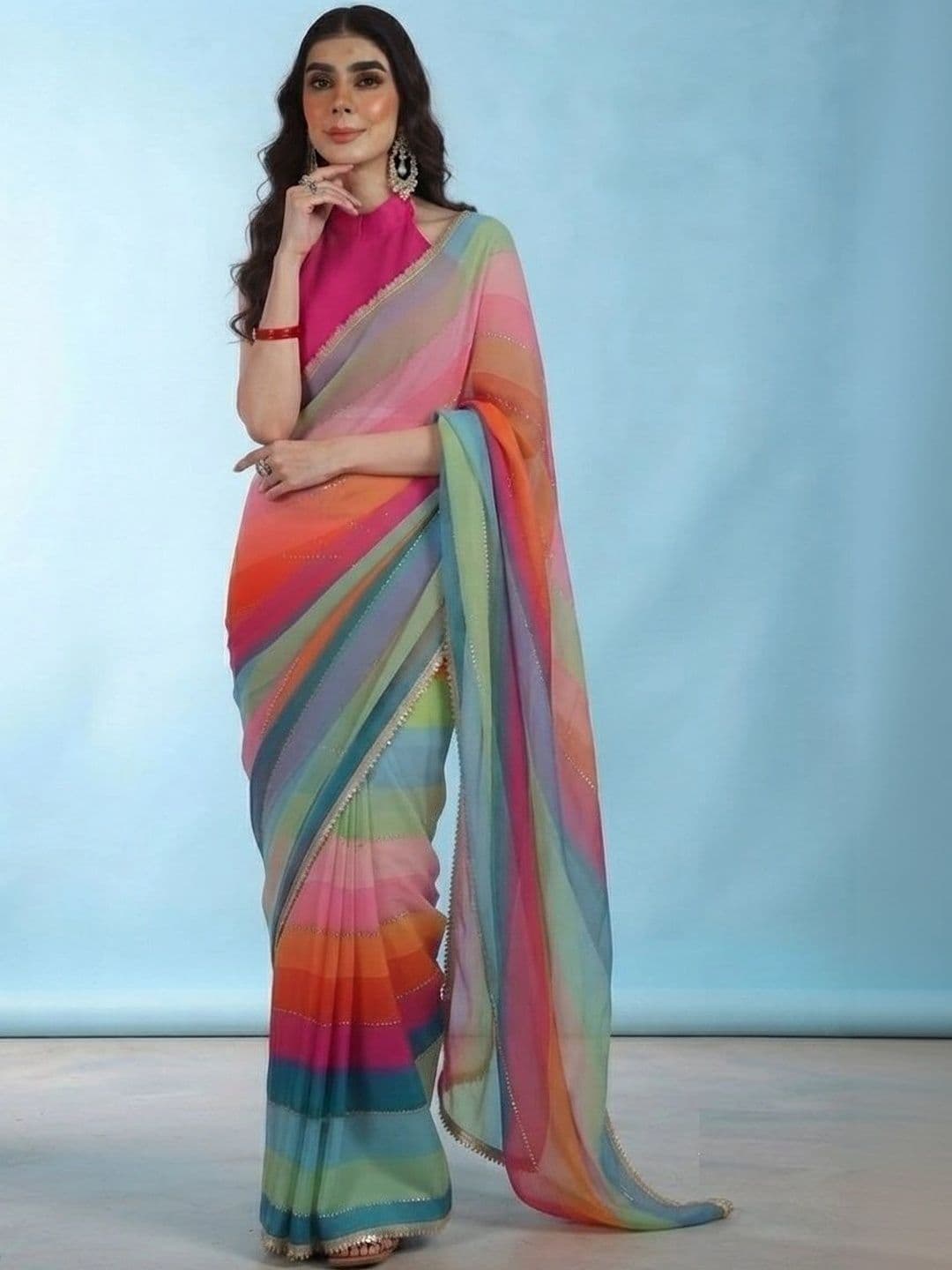 SZN Ombre Sequinned Poly Georgette Designer Saree thumbnail 5