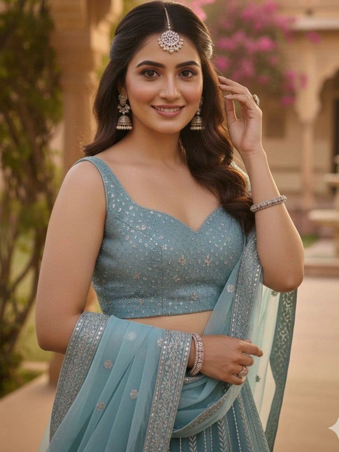 Indi INSIDE Embellished Thread Work Semi-Stitched Lehenga & Unstitched Blouse With Dupatta thumbnail 2