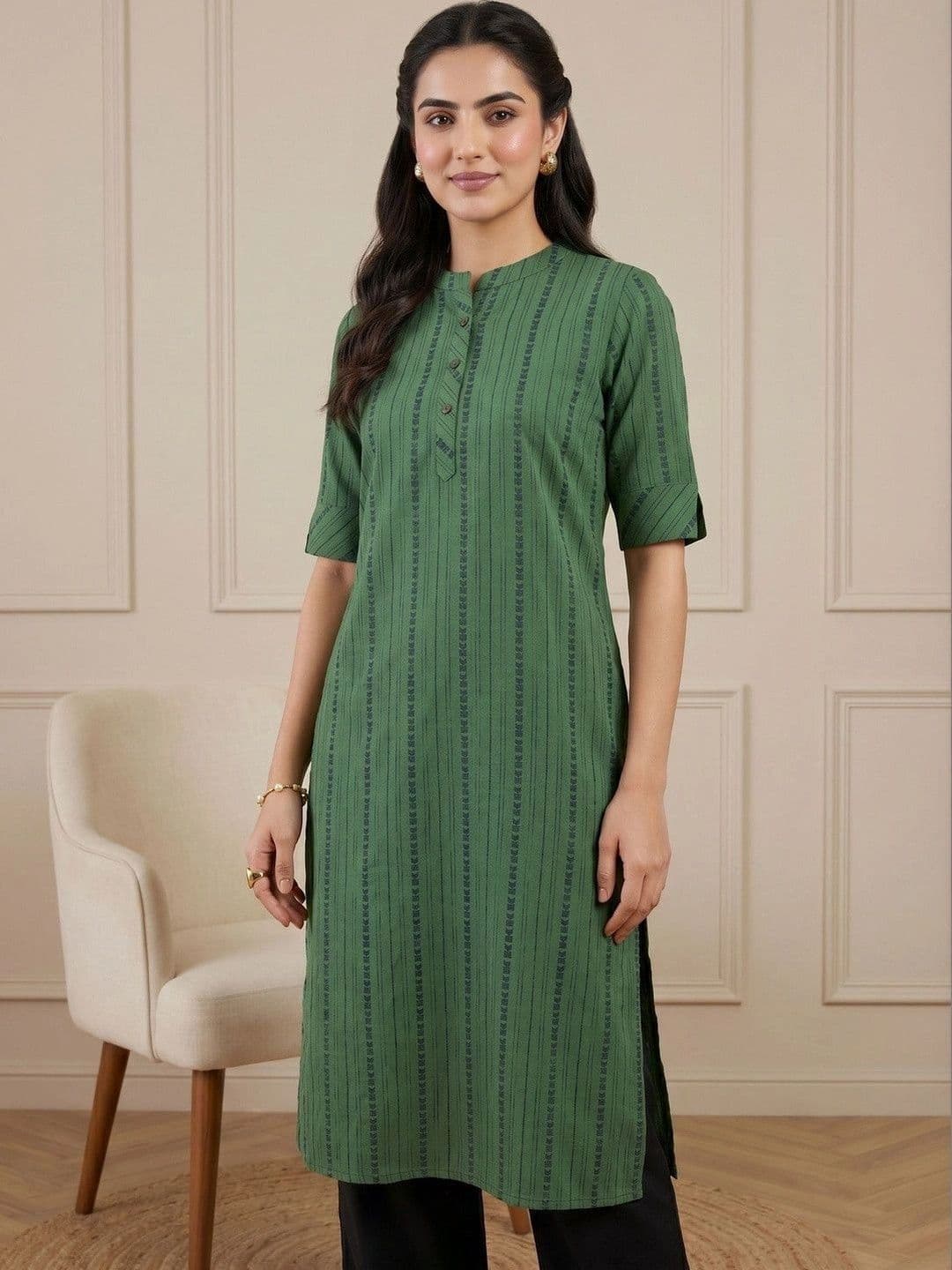 Anouk Women Striped Handloom Kurta - view 1