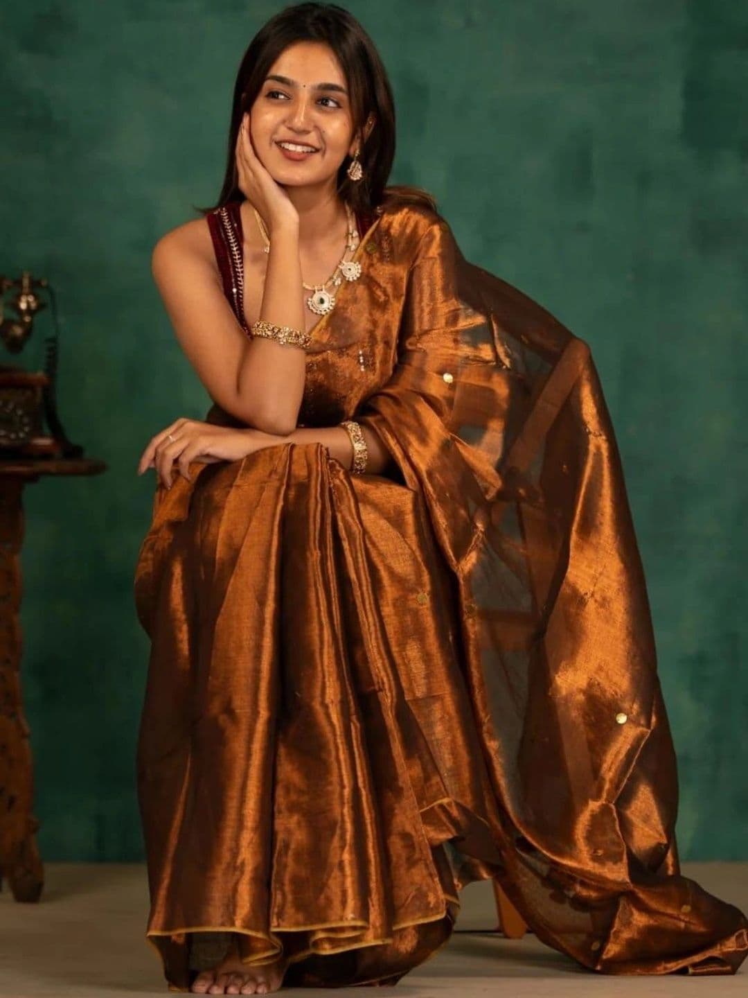 all about you Ethnic Motifs Sequinned Tissue Chanderi Saree thumbnail 2