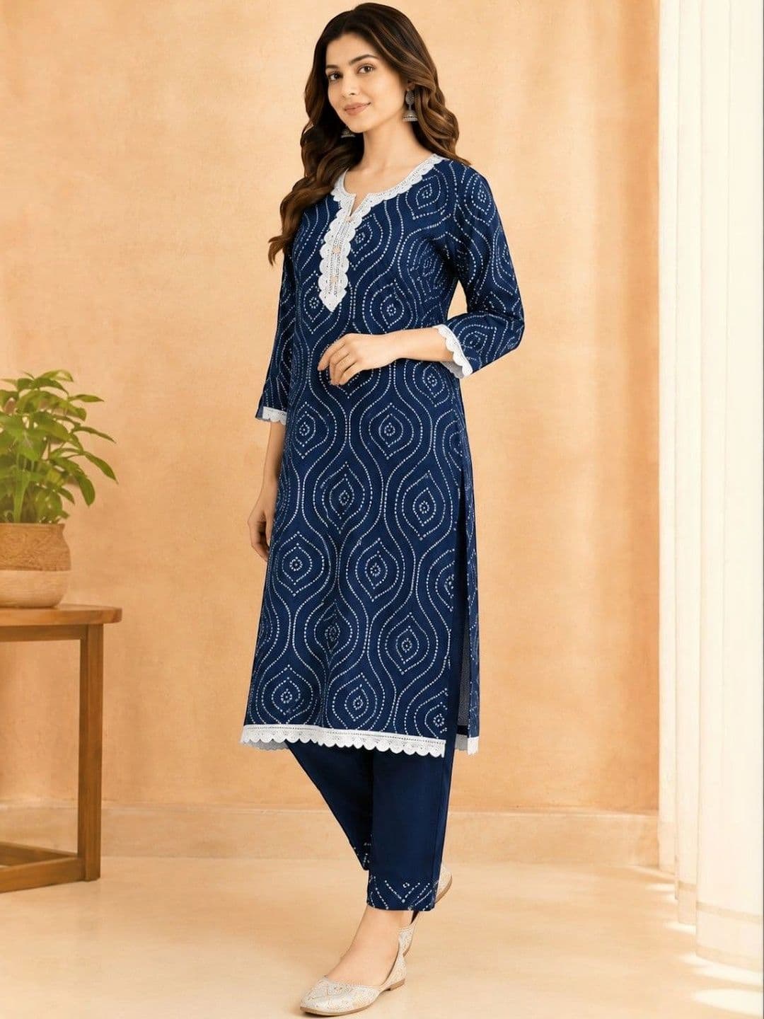 EELIKA Women Ethnic Motifs Printed Regular Pure Cotton Kurta with Trousers thumbnail 5
