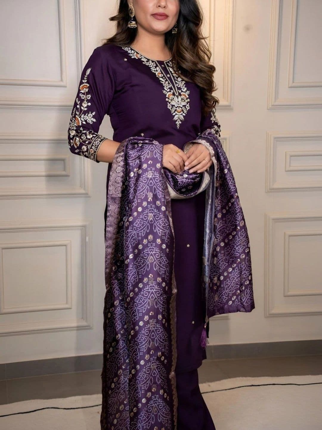 FIC FUSION CULTURE Women Ethnic Motifs Embroidered Regular Thread Work Kurta with Trousers & With Dupatta thumbnail 6