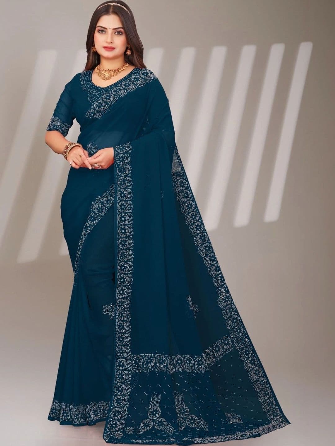 PRANU TRENDS Embellished Poly Chiffon Saree - view 1