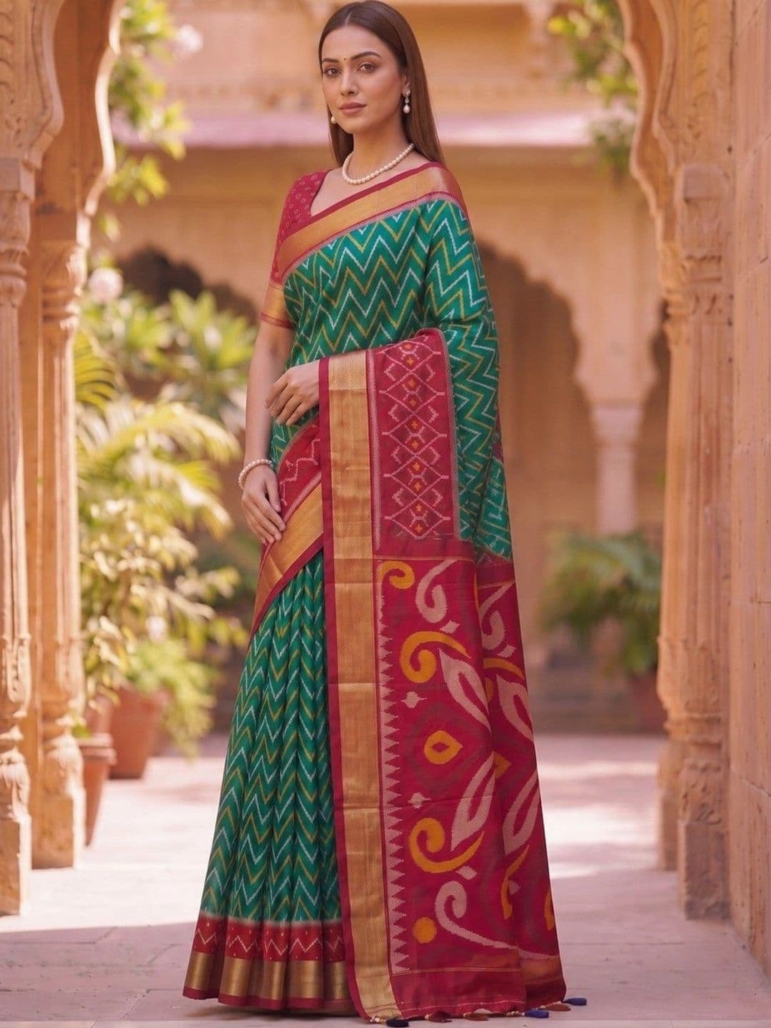 SOURAGYA Zari Silk Blend Banarasi Saree thumbnail 4