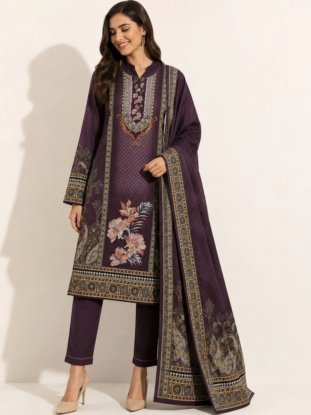 Wool's Kart Women Ethnic Motifs Printed Regular Kurta with Trousers & With Dupatta thumbnail 5
