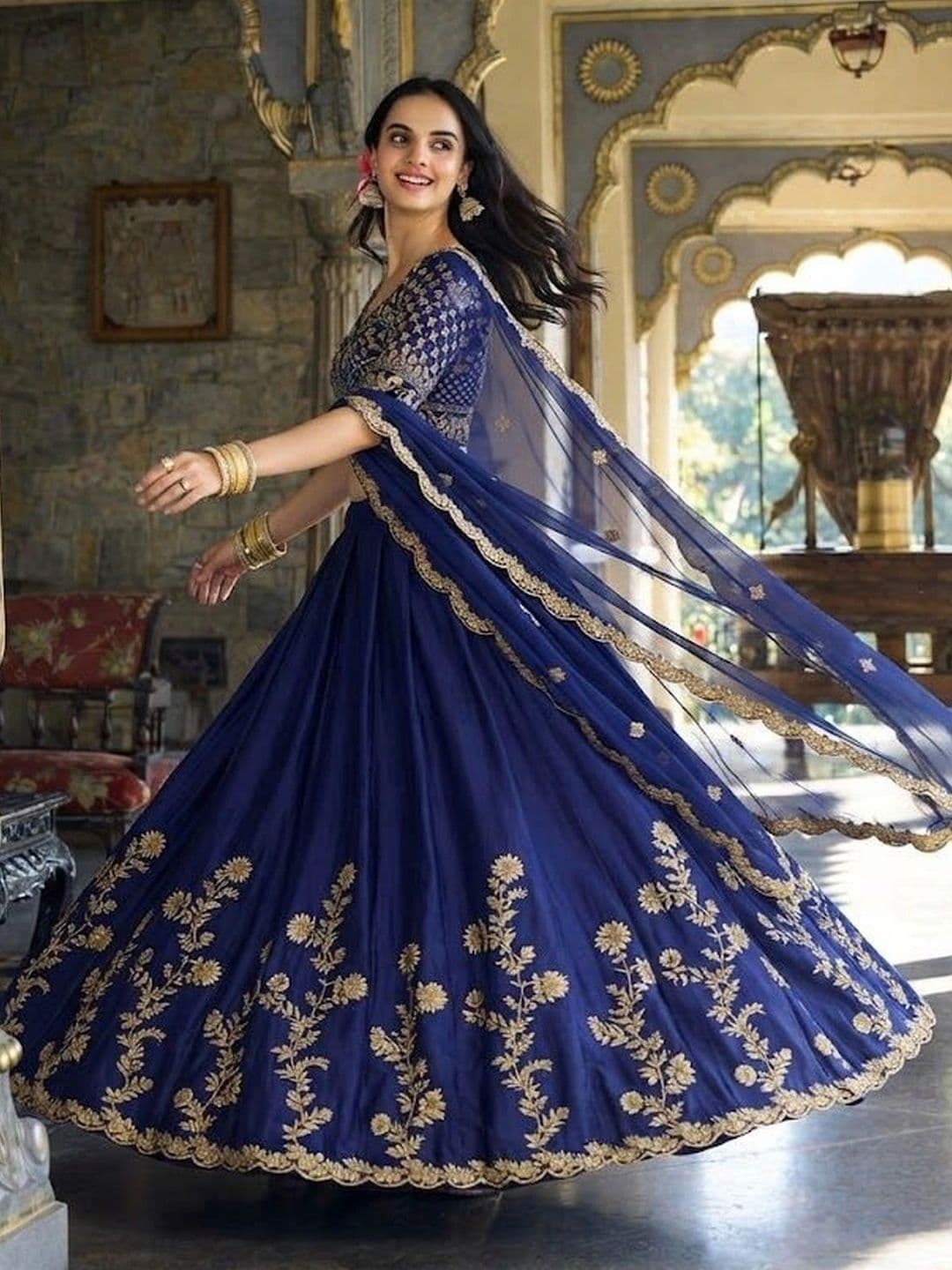 VASTRYN Embroidered Thread Work Ready to Wear Lehenga & Unstitched Blouse With Dupatta thumbnail 3