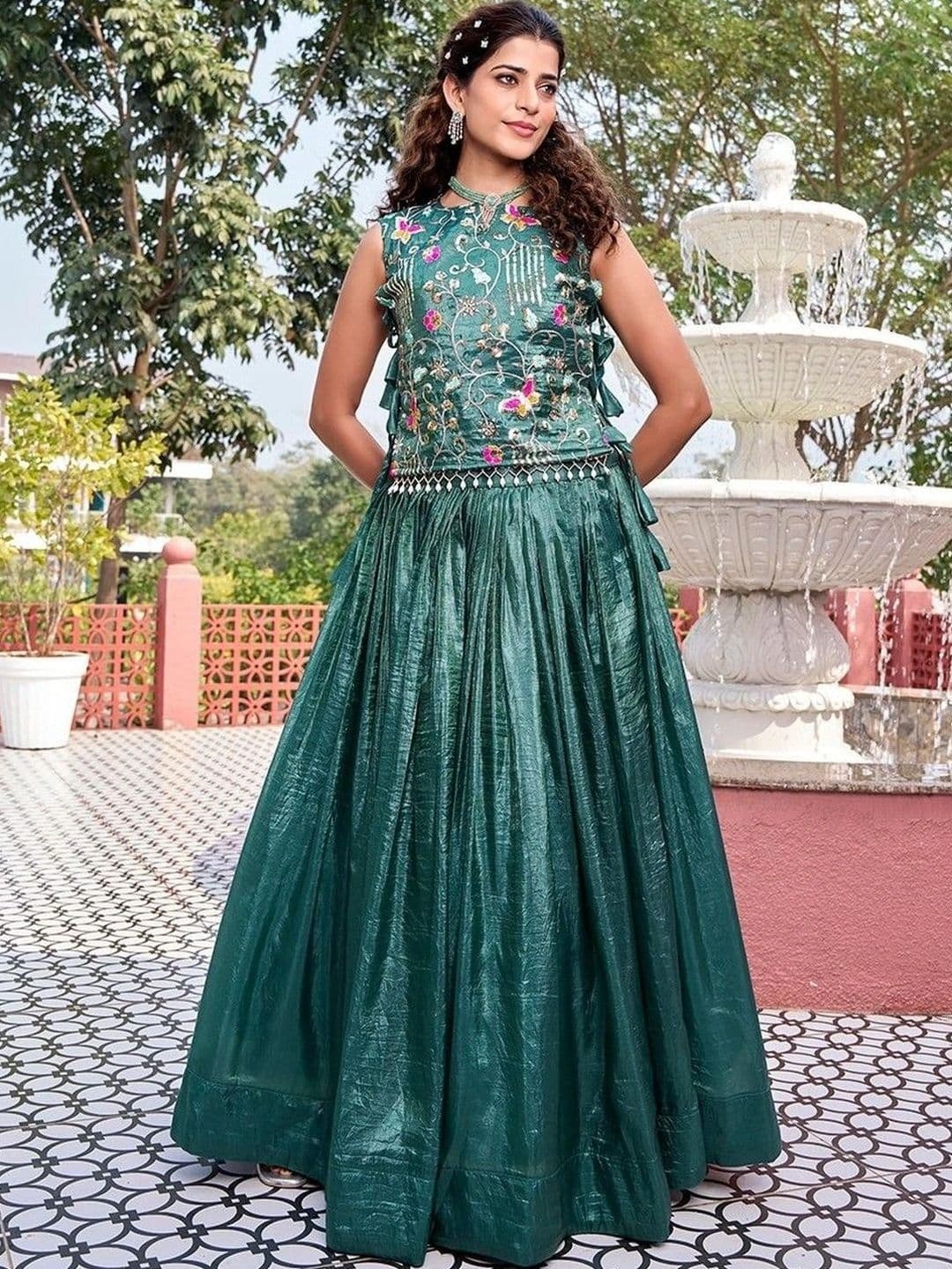 Shree Ram Creation Embroidered Thread Work Ready to Wear Lehenga & Blouse With Dupatta - view 1