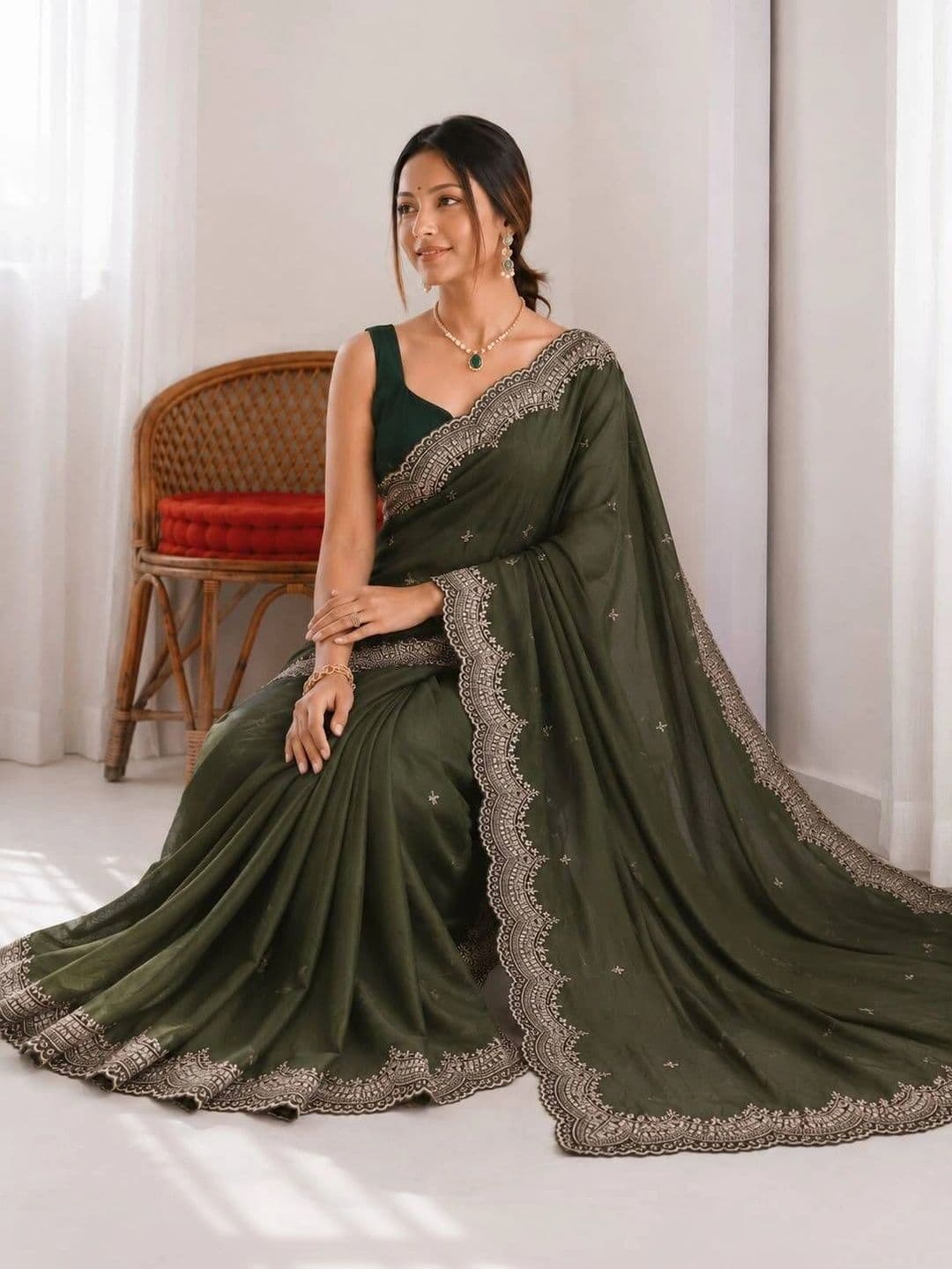 Saanvi Ethnic Motifs Embroidered Poly Georgette Saree thumbnail 2